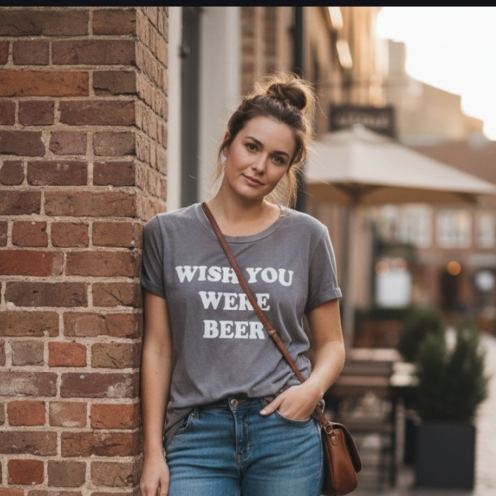 Honey Belle Gray Graphic Wish You Were Beer Short Sleeve Tee NWT Small